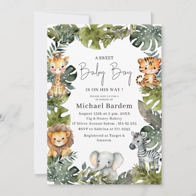 Invitation Aquarelle Safari Wild One 1er anniversaire Boy Inv (Devant)