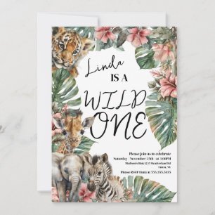 Invitation Aquarelle Safari Wild One Baby Animals Anniversair