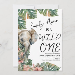 Invitation Aquarelle Safari Wild One Baby Elephant Anniversai