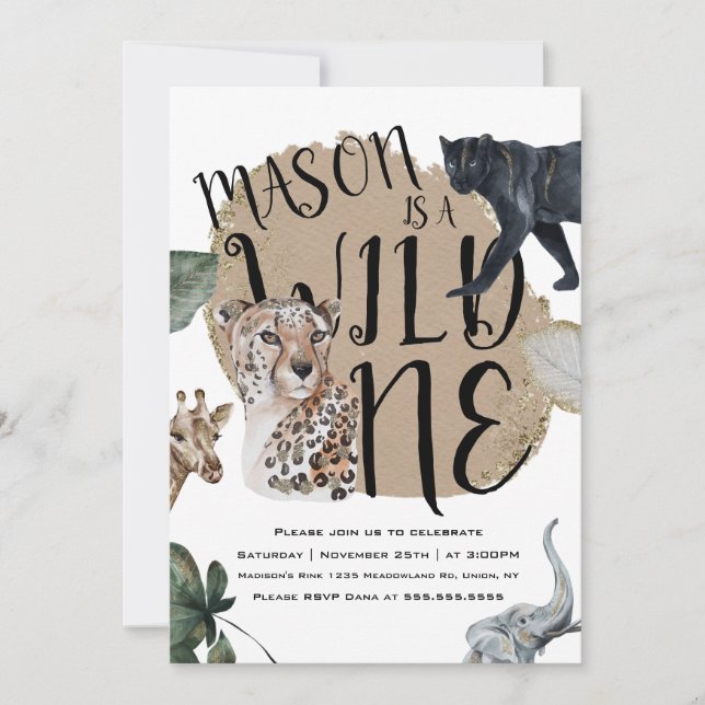 Invitation Aquarelle Safari Wild Un animal fête d'anniversair (Devant)
