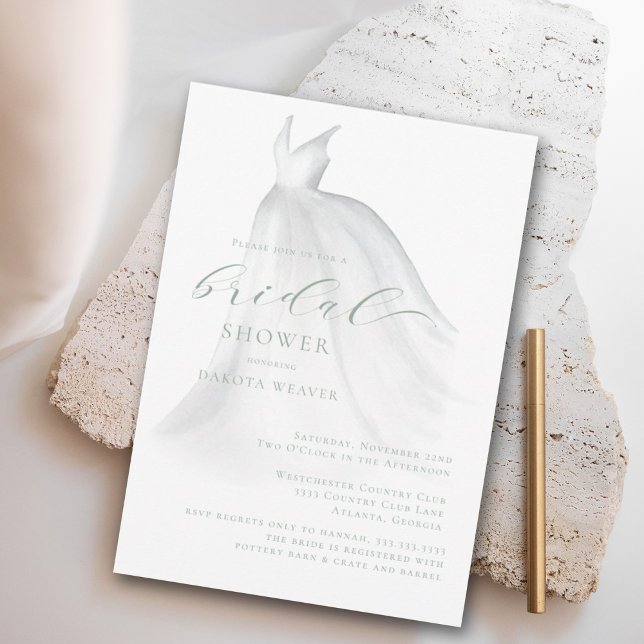 Invitation Aquarelle Sage Vert Mariage Fête des mariées robe (Créateur téléchargé)