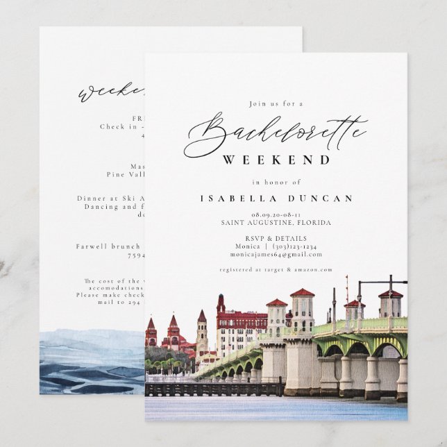 Invitation Aquarelle Saint Augustine Floride Skyline Beach (Devant / Derrière)