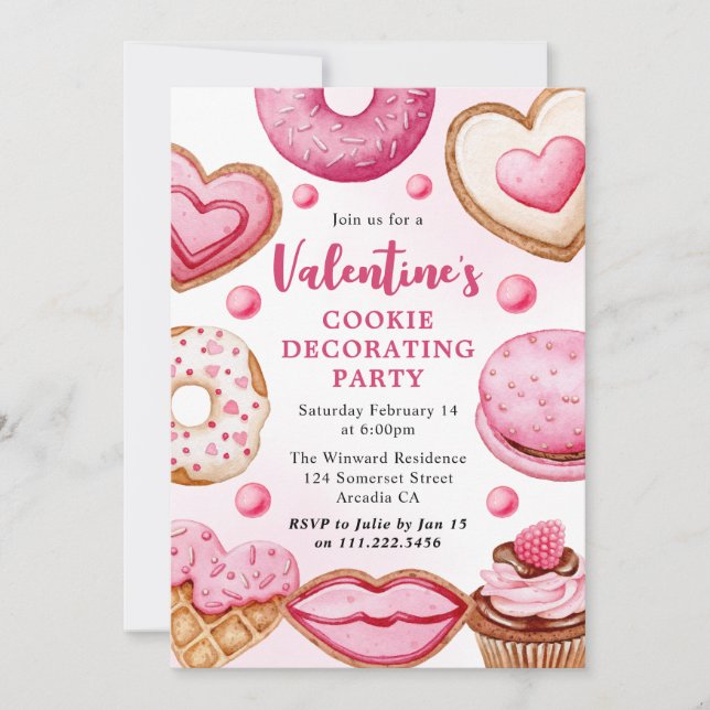 Invitation Aquarelle Saint Valentin's Cookie Decoration Party (Devant)