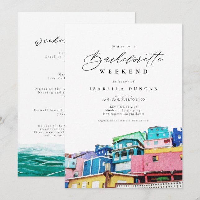 Invitation Aquarelle San Juan Porto Rico Skyline Tropical (Devant / Derrière)