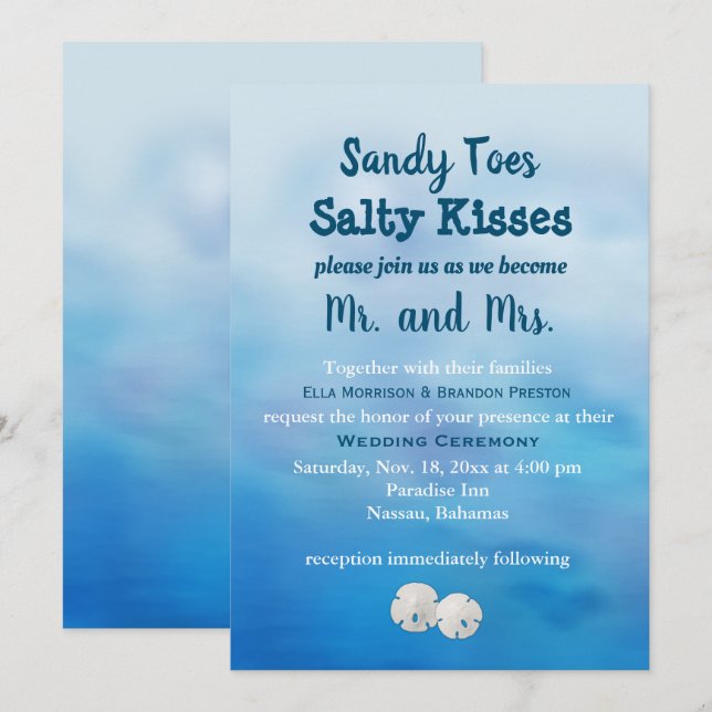 Invitation Aquarelle Sandy Toes Mariage Inviter dollars de sa (Devant / Derrière)