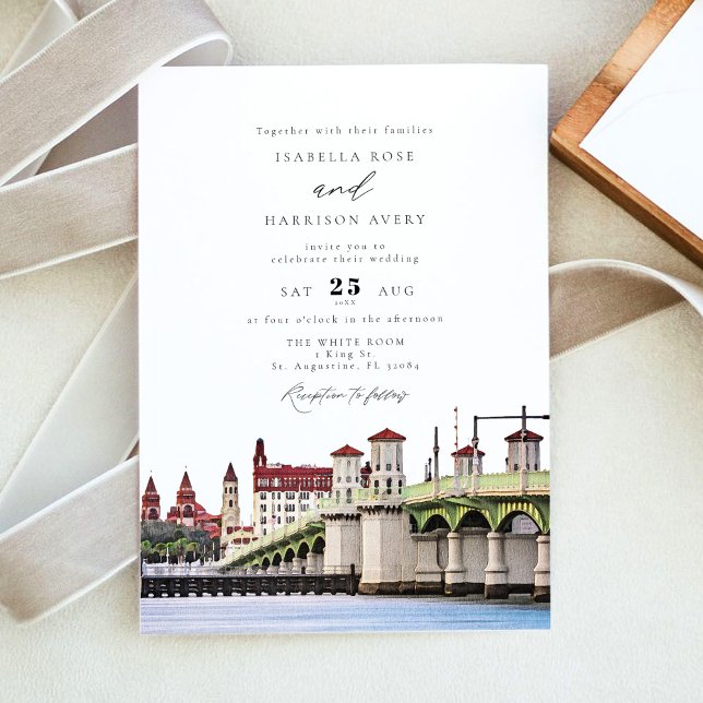 Invitation Aquarelle Sant Augustine Floride Mariage Skyline (Créateur téléchargé)