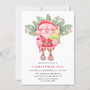 Invitation Aquarelle Santa Claus Noël Soirée Fête de Noël