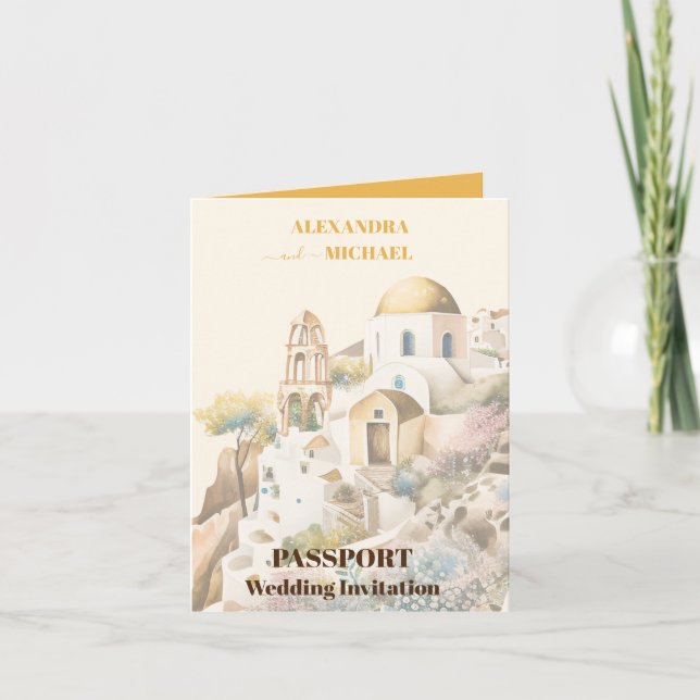 Invitation Aquarelle Santorin Destination mariage (Devant)