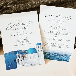 Invitation Aquarelle Santorin Grèce Skyline Océan Tropical