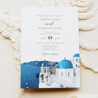 Aquarelle Santorini Grèce Skyline Mariage
