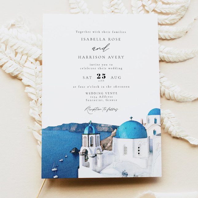 Invitation Aquarelle Santorini Grèce Skyline Mariage (Créateur téléchargé)