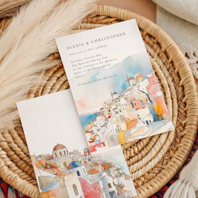 Invitation Aquarelle Santorini Mariage méditerranéen (Créateur téléchargé)