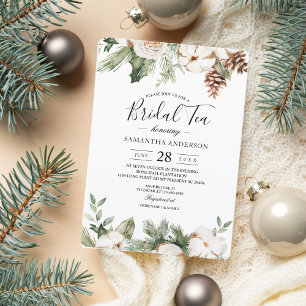 Invitation Aquarelle Sapin Vert d'Hiver & Fleurs Blanches