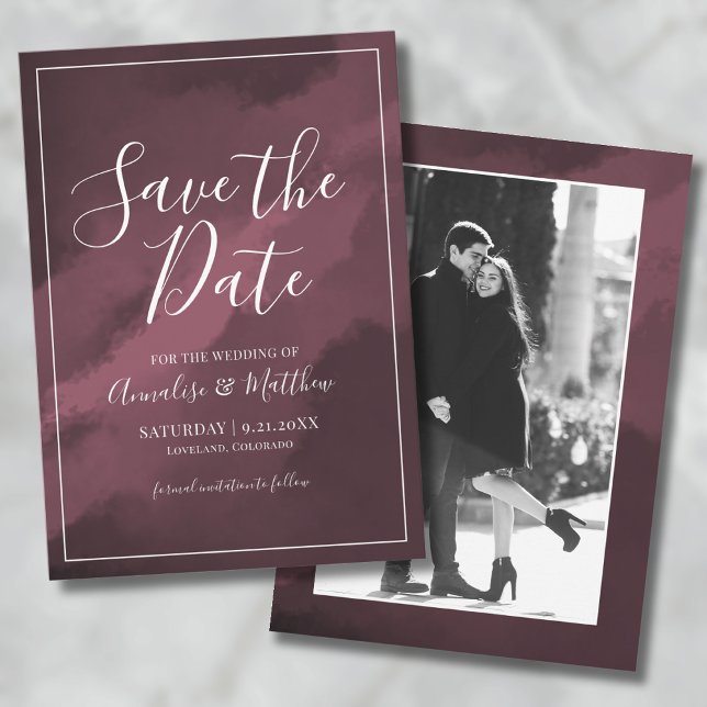 Invitation Aquarelle Script Mariage rouge Enregistrer la date (Watercolor Script Red Wedding Save the Date Invitation)