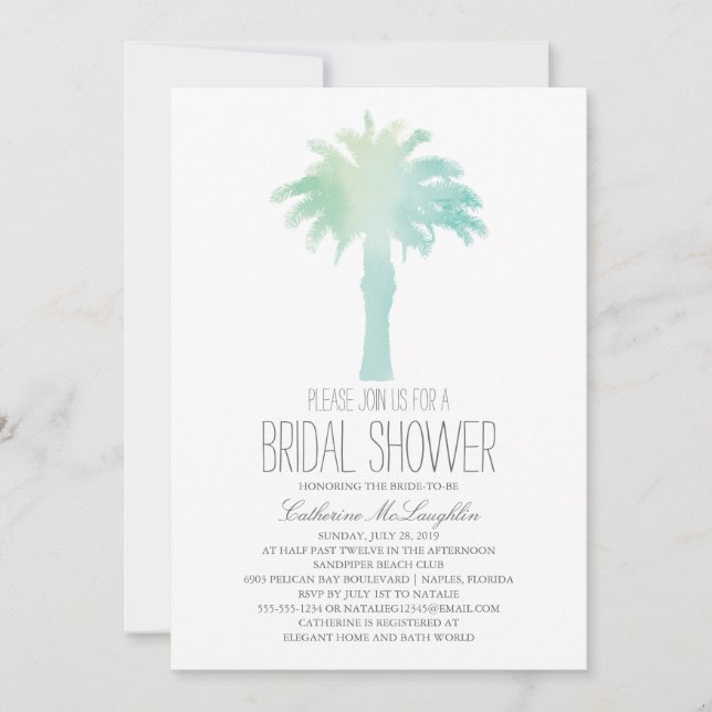 Invitation Aquarelle Serene Palm Tree | FÊTE DES MARIÉES (Devant)