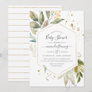 Invitation Aquarelle Sérénité Verdure Baby shower géométrique