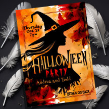 Aquarelle Silhouette sorcière modifiable Halloween