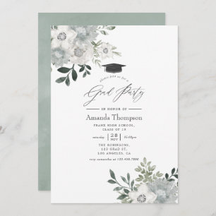 Invitation Aquarelle Silver Sage Floral Graduation Party