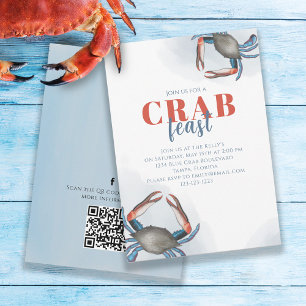 Invitation Aquarelle simple Crabe bleu QR Code Médias sociaux