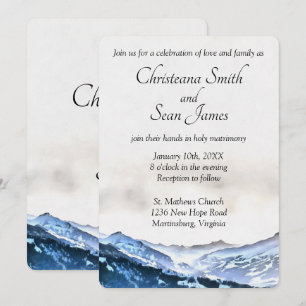 Invitation Aquarelle simple et élégante bleue de montagne