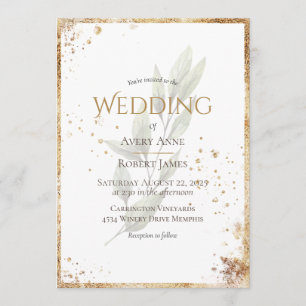 Invitation Aquarelle simple et élégante Verdure Mariage or