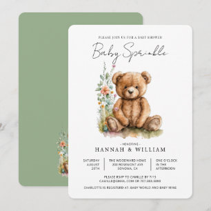 Invitation Aquarelle simple Petite ours en peluche Bébé Parse