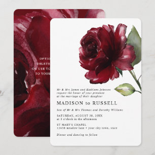 Invitation Aquarelle simple Rose rouge profond Mariage offici