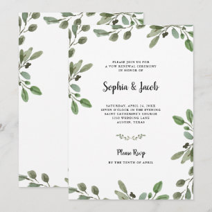 Invitation Aquarelle simple Verdure Renouvellement de Vow Ma