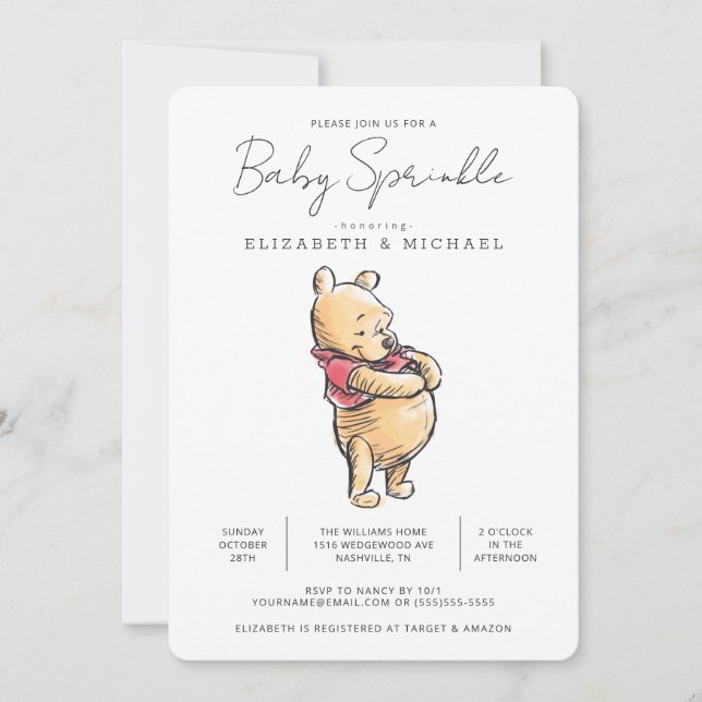 Invitation Aquarelle simple Winnie the Pooh Baby Sprinkl (Devant)