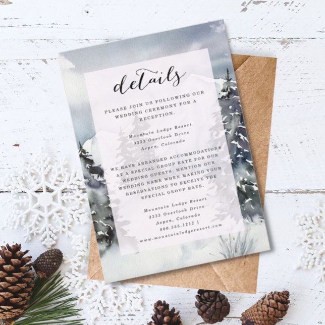 Invitation Aquarelle Snowy Blue Mountain Rustic Detail Card (Créateur téléchargé)