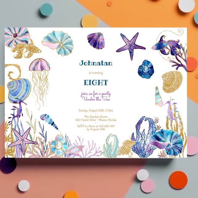 Invitation Aquarelle sous l'anniversaire de enfant marin (Créateur téléchargé)