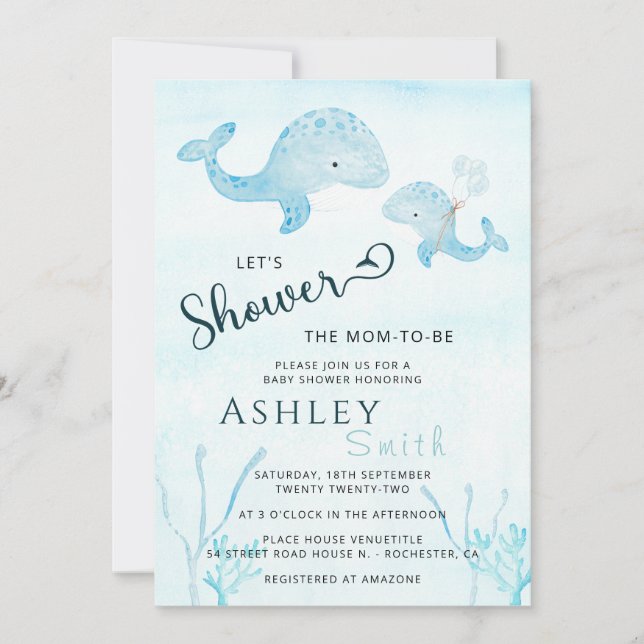 Invitation Aquarelle sous le Baby shower marin (Devant)