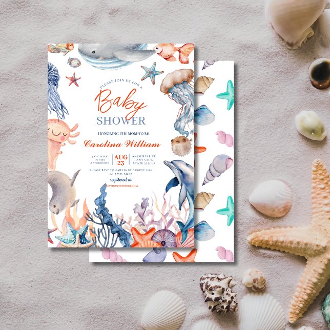 Invitation Aquarelle sous le baby shower marin (Créateur téléchargé)