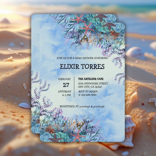 Invitation Aquarelle sous le Baby shower Sea Wonder (Créateur téléchargé)