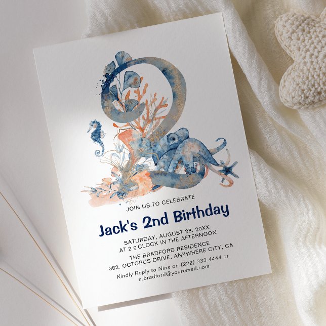 Invitation Aquarelle sous-marine Boy's 2nd Birthday (Créateur téléchargé)