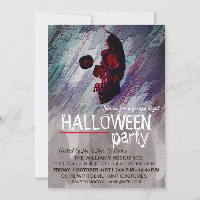 Invitation Aquarelle Squelette Bleu Peint Halloween Art (Devant)