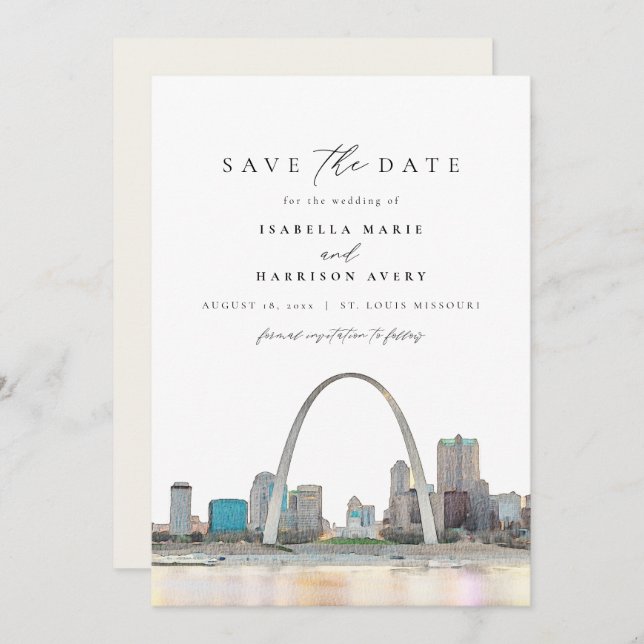 Invitation Aquarelle St Louis Arch Mariage Enregistrer la dat (Devant / Derrière)