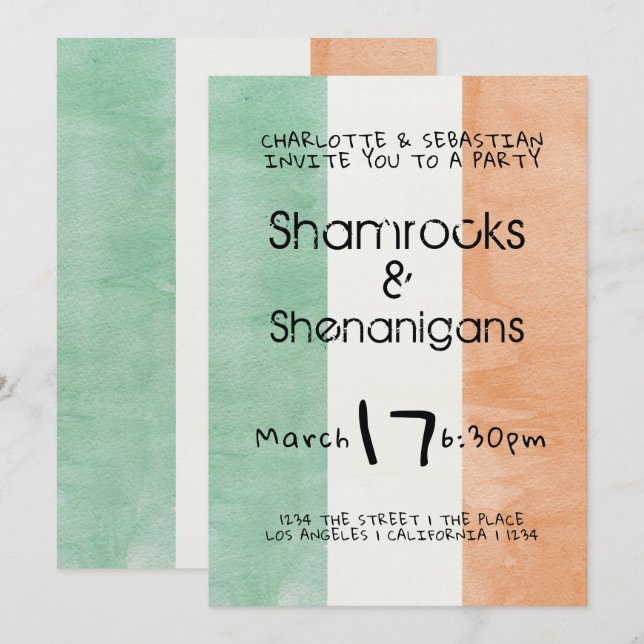 Invitation Aquarelle st patrick Shamrock Shenanigans (Devant / Derrière)