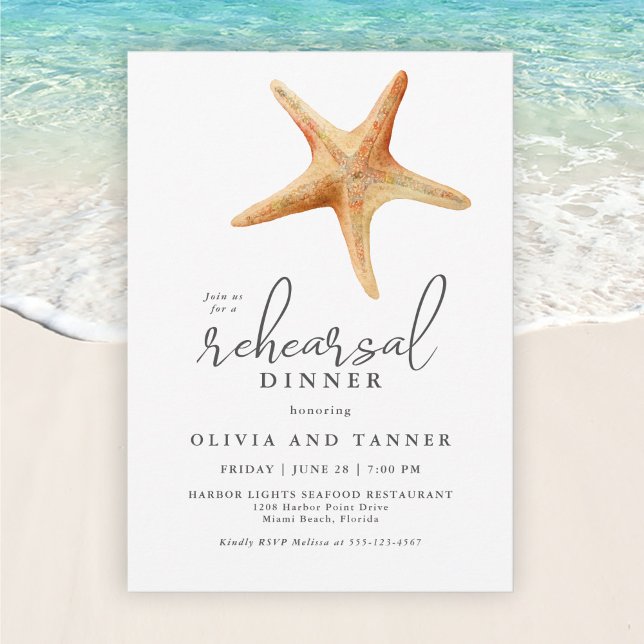 Invitation Aquarelle Starfish Dîner de répétition de fruits d (Créateur téléchargé)
