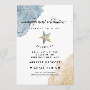 Invitation Aquarelle Starfish Dusty Blue Coastal Fiançailles