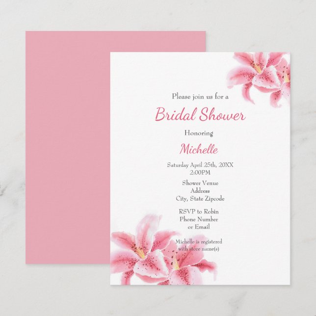 Invitation Aquarelle Stargazer Lilies (Devant / Derrière)