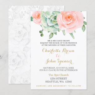 Invitation Aquarelle Succulent Blush Floral Élégant Mariage