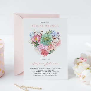 Invitation Aquarelle Succulent Floral Heart Brunch Douche