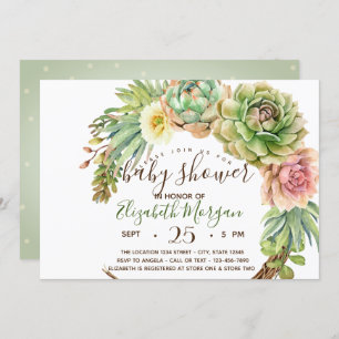 Invitation Aquarelle Succulente, Baby shower de points de cac