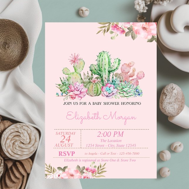Invitation Aquarelle Succulente, Baby shower Floral (Créateur téléchargé)