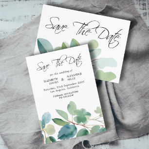 Invitation Aquarelle Succulente Eucalyptus Enregistrer la dat