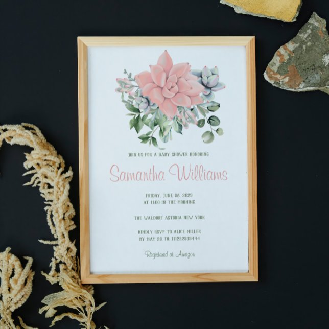 Invitation Aquarelle Succulente moderne Botanique Vert Corail (Créateur téléchargé)