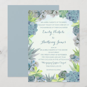 Invitation Aquarelle Succulente Smokey Blue Mariage