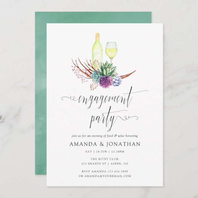 Invitation Aquarelle Succulente Vin Tasting Party (Devant / Derrière)
