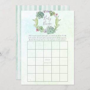 Invitation Aquarelle Succulents Baby shower Bingo bébé